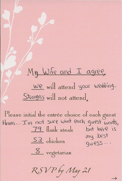 wedding rsvp wording meal selection dinner guest